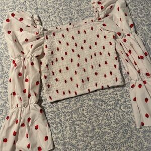 SHEIN White and Red Strawberry Smocked Kids Blouse